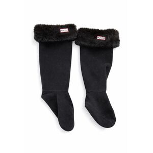 Hunter Boot Socks Women Size M Black Faux Fur Trim Fleece Tall Rain Boot Liners